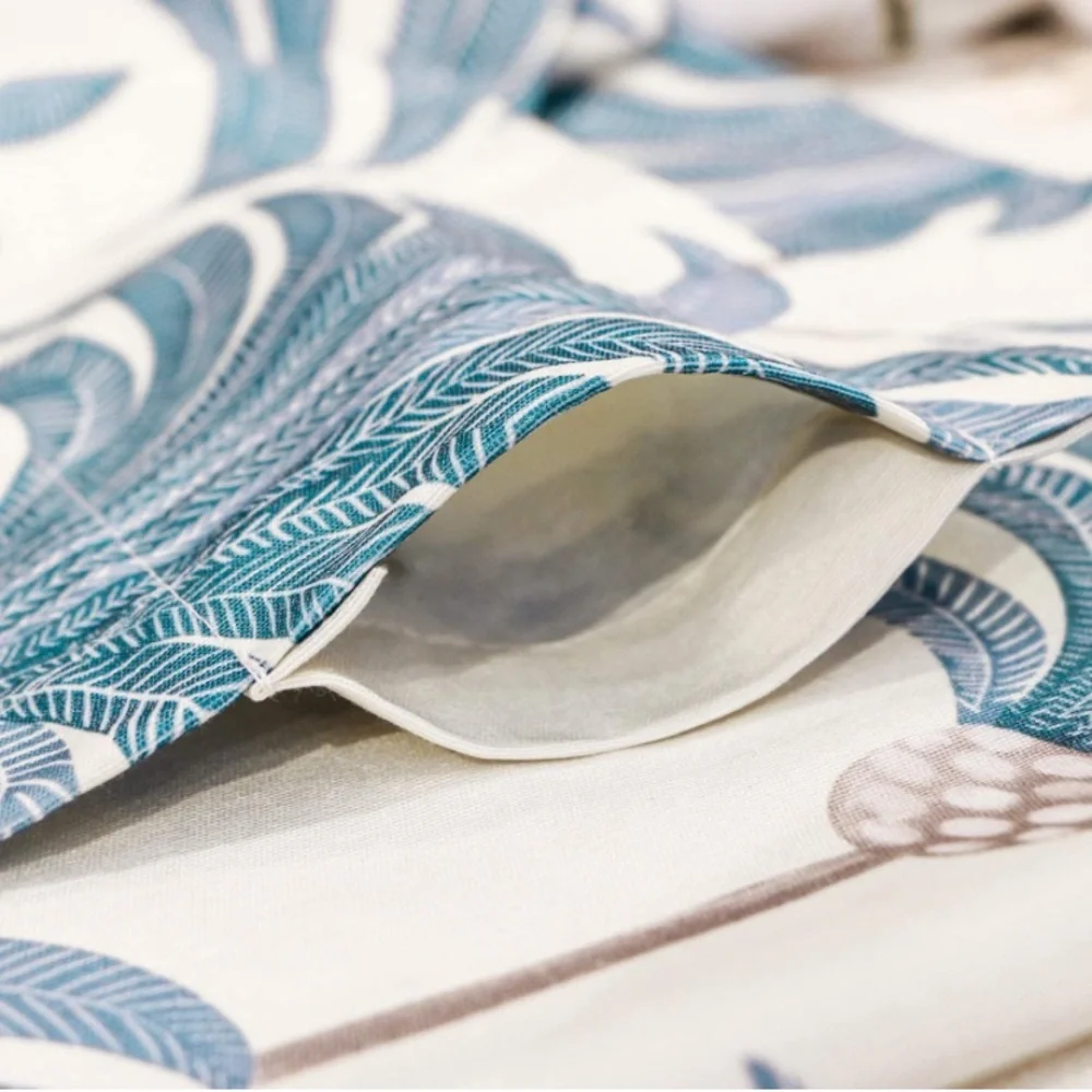 Luxury Home | Coastal Chic Blue Palm Tree Print Linen Blend Window Valence